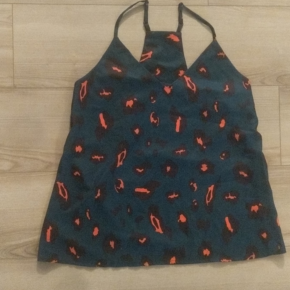Women's dark teal/coràl cheetah print tank top.